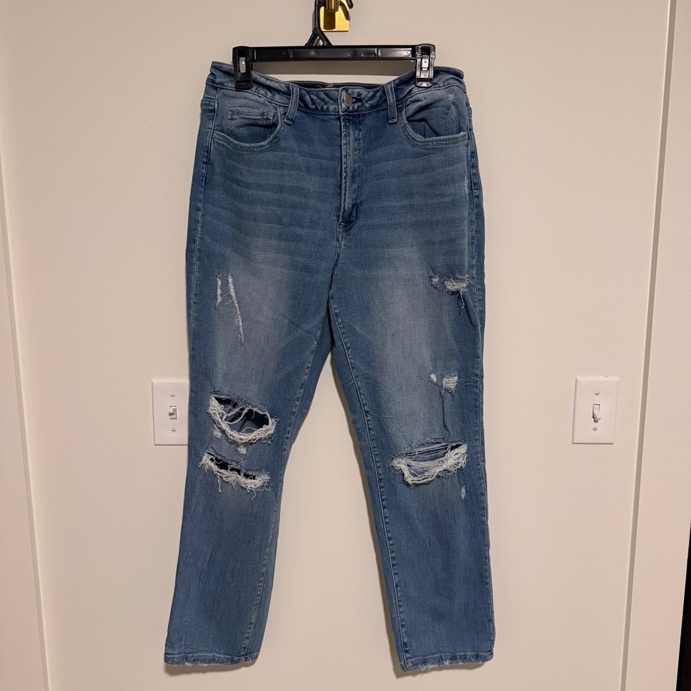 Flying Monkey Womens High Rise Distressed Straight Leg Jeans Blue Size 30 F4289